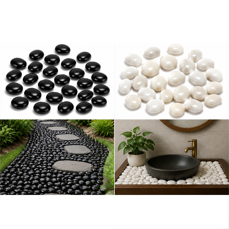 Fish Tank Gravel - Wit & Zwart Gepolijste Rivierstenen 200g-400g,